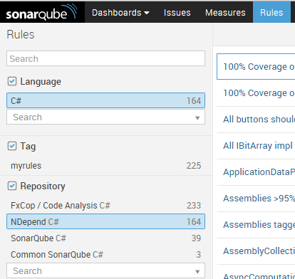 Activate the NDepend Rules in the SonarQube repository