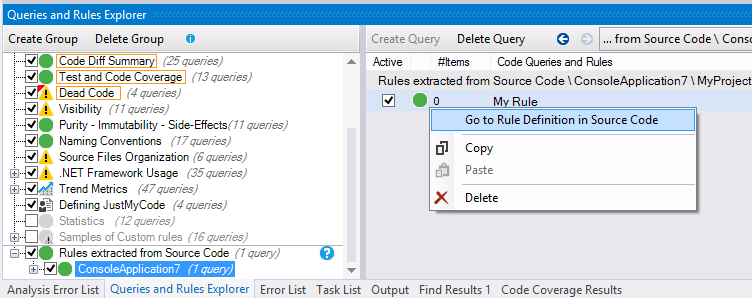 ndepend go to rule definition in source code