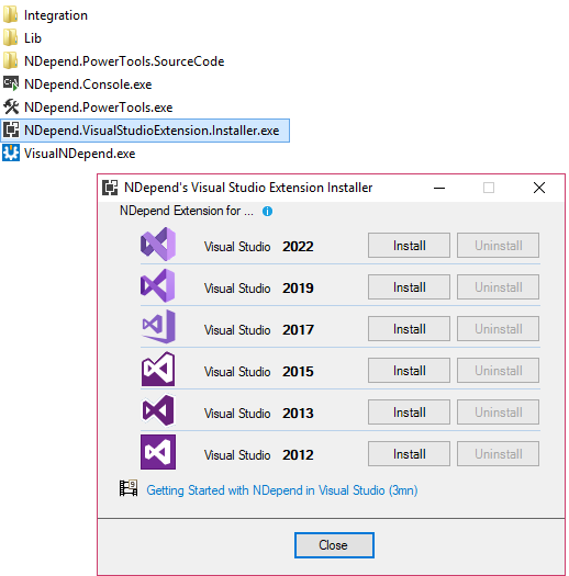 visual studio vsix installer of the NDepend extension