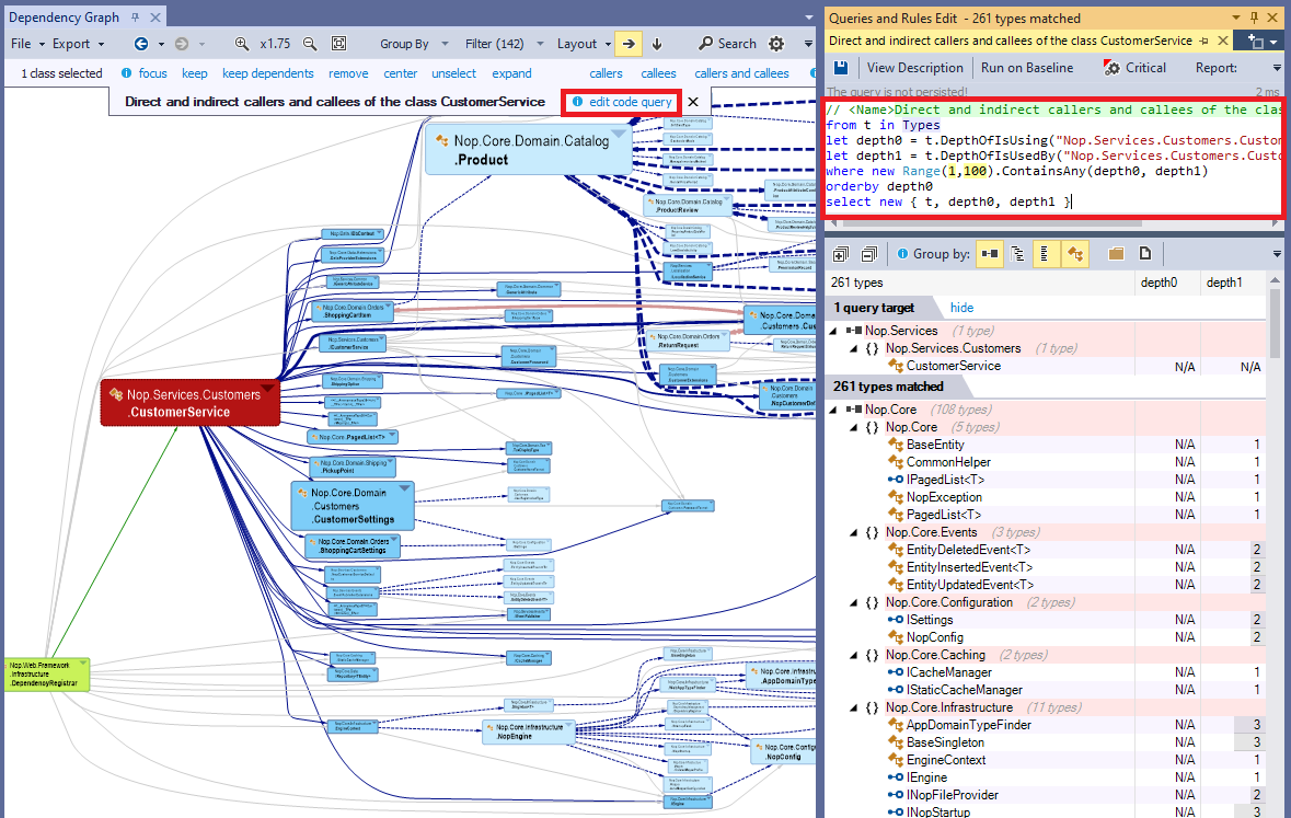 Code Query generated to match elements of the call graph