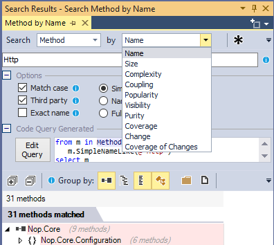 ndepend search code element through various criteria