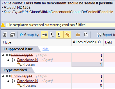 NDepend Suppress Issues of a Rule