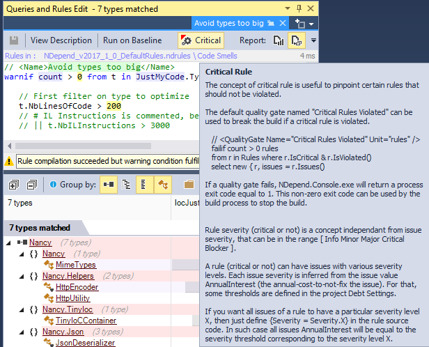 ndepend cqlinq csharp linq critical code rule