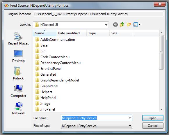 ndepend source file rebasing