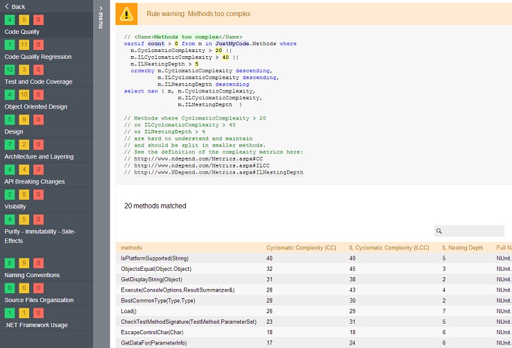 code query in ndepend report