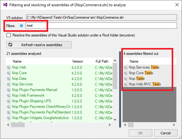 Edit dialog to resolve and filter visual studio assemblies