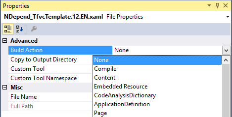 ndepend template build action