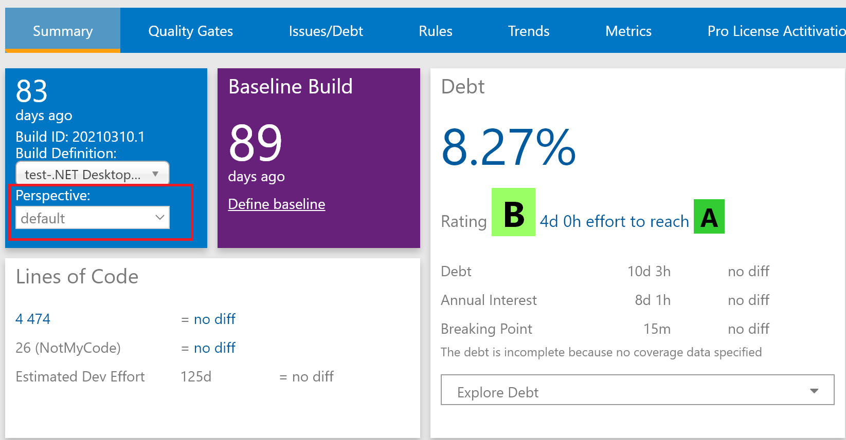 NDepend Azure DevOps Extension Perspectives Switch