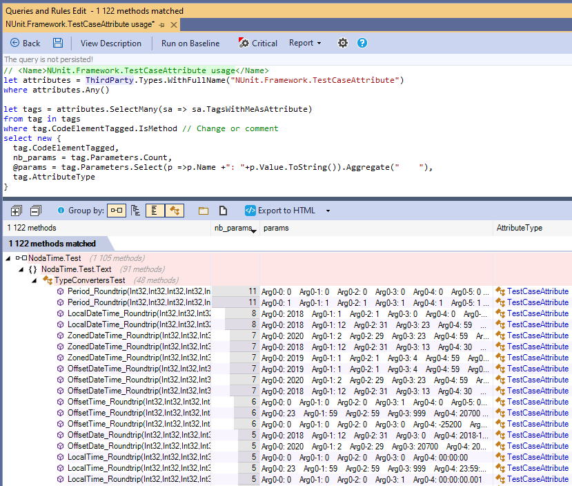 ndepend code query result browsing