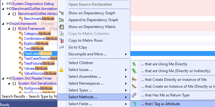 ndepend select method that I tag as attribute
