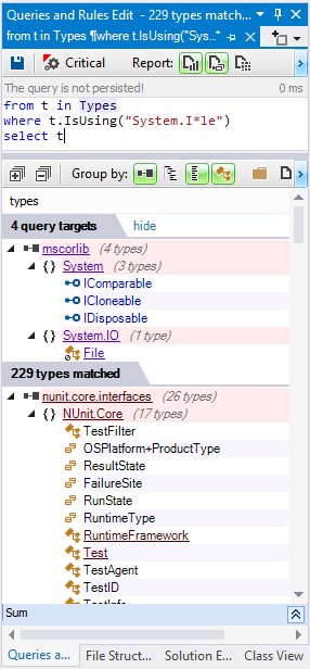 ndepend cqlinq csharp linq code query wildcard syntax