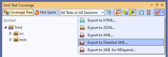 jetbrains dotcover export to xml for ndepend
