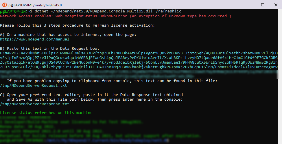 Start NDepend Evaluation on a Linux machine not connected to internet