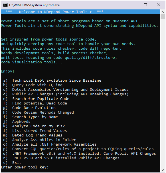 NDepend Power Tools List when Executing NDepend.PowerTools.exe