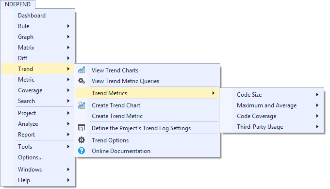 NDepend Trend Menu