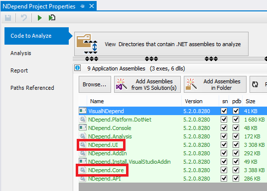 assemblies referenced by an NDepend project