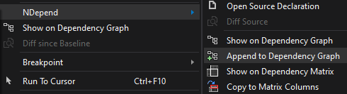 Append a Microsoft Visual Studio element to the NDepend Dependency Graph