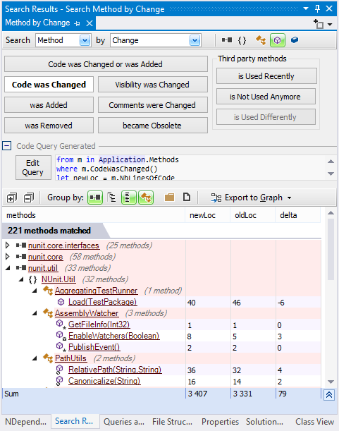 search within the code delta since the baseline