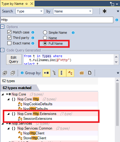 ndepend search types by full name