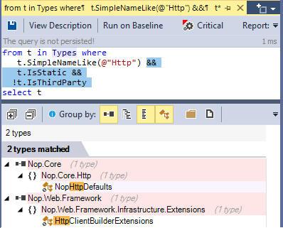 ndepend search methods by name with code query refined