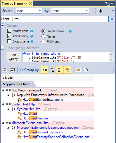 NDepend Search With Regular Expression Regex begin With
