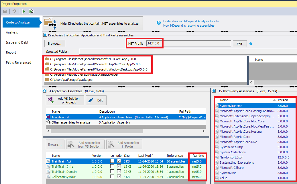NDepend analyzing a .NET 5 application