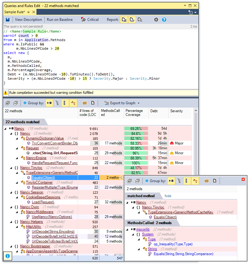 Duyệt kết quả truy vấn mã NDepend