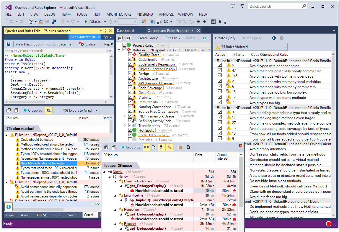 Browsing the set of default CQLinq code rules