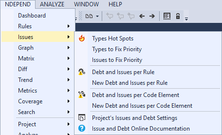 NDepend Issue Menu