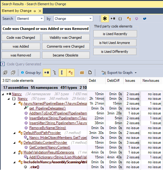 NDepend Code Review Diff since Baseline