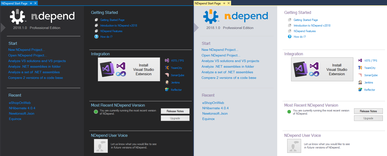 NDepend Start Page support for Dark Theme