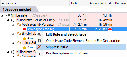 NDepend Suppress Issue Menu