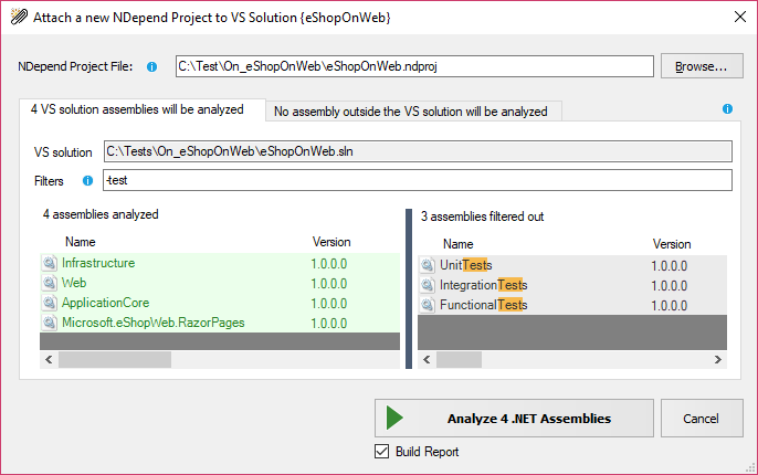The 'Attach a new NDepend project to a Visual Studio solution' dialog, now proposes to reference the Visual Studio solution per default.