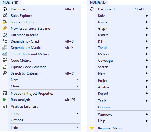 NDepend Beginner Menu