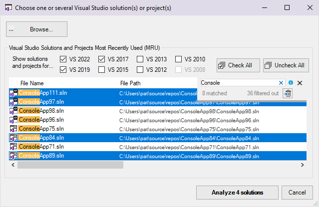 Solution Picker Dialog Improvement