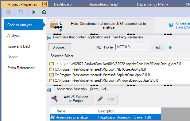 NDepend can analyze all .NET 8.0 projects